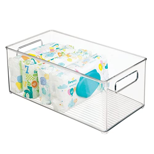 mDesign Plastic Deep Bin Organizer Caddy Container w/ Handles for Nursery, Kitchen, Pantry, Bathroom, Cabinet Storage Organization - Holds Snacks, Bottles, Baby Food Jar, Diaper - 14" Long -Clear - size: 14.5 x 8 x 6 (Pack of 1)