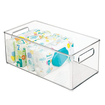 mDesign Plastic Deep Bin Organizer Caddy Container w/ Handles for Nursery, Kitchen, Pantry, Bathroom, Cabinet Storage Organization - Holds Snacks, Bottles, Baby Food Jar, Diaper - 14" Long -Clear - size: 14.5 x 8 x 6 (Pack of 1)