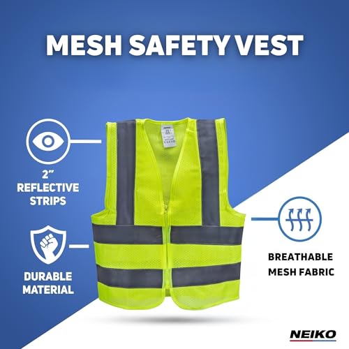 Neiko High Visibility Safety Vest, ANSI Class 2, No Pocket - color: Yellow, size: X-Large, style: Mesh