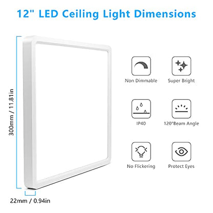 LightingWill 12Inch 24W Square LED Ceiling Light Fixtures Flush Mount, 2800K Warm White LED Ceiling Lamp, Surface Mount Modern Ceiling Lights for Bedroom, Kitchen, Bathroom, Living Room - color: Warm White, size: 12 inch White