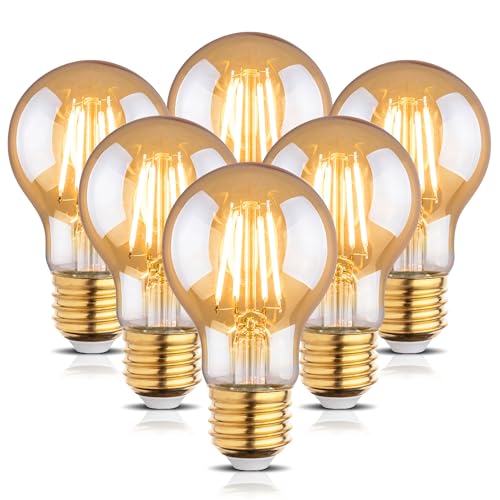 2200k Led Light Bulb,Vintage A19 Edison Bulbs,Dimmable Amber Warm White Tone Light Bulb,Antique Led Filament Light Bulbs,Old Style Light Bulbs,40W/60W Equivalent,4 Watt/6 Watt,E26 Base - color: Amber 2200k Warm Yellow, size: 6W-6 Pack