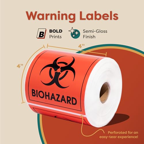 Aegis Adhesives - 4" X 4" Red Biohazard Labels (1 Roll, 500/Roll) - color: Red (Biohazard), size: 4" X 4"