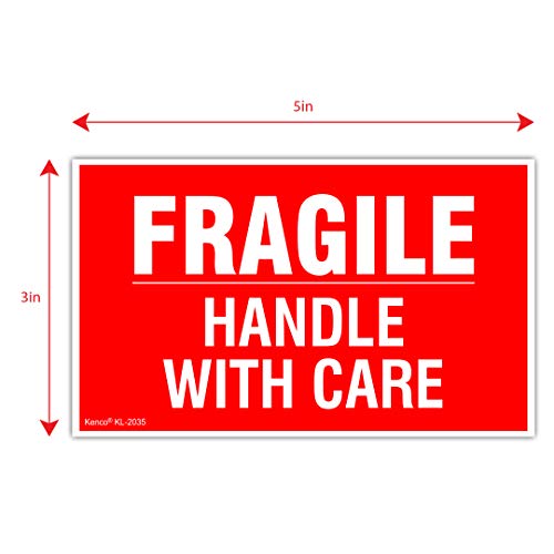 Kenco 3" X 5" Fragile Handle with Care Warning Stickers for Shipping and Packing- 500 Permanent Adhesive Labels Per Roll (10 Pack) - size: 10 PACK