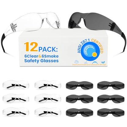 Safety Glasses Ansi Z87.1 Clear Safety Glasses Bulk Impact Scratch Resistant Lens Protective Eyewear for Men Women - color: 6pcs Clear+6pcs Gray