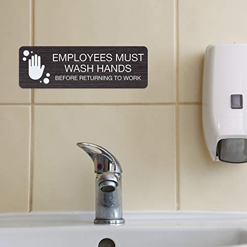 SBLABELS Employees Must Wash Hands Indoor Easy Adhesive Mount Door and Wall Sign for Restaurants and Small Businesses 3" x 9" - Dark Wood - color: Dark Woodgrain, style: Employees Must Wash Hands