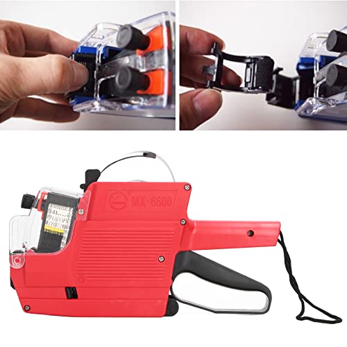 Walfront MX-6600 Tagging Gun Attacher Gun Kit for Retail Standard Price Tag Guntagging Gun with 2 Lines 10 Digits Display (Red)