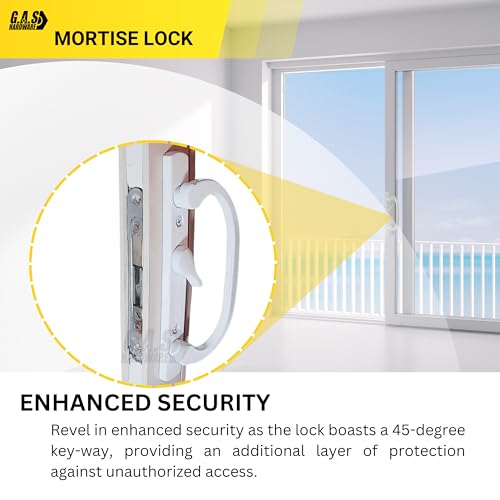 Sliding Glass Door Replacement Mortise Lock with Recessed Adapter Trim Plate, 5-1/4” Screw Holes, 45 Degree Keyway | 1" Wide Mortise Lock Latch Replacement Locking Mechanism Hardware Parts - size: Mortise Lock with Trim Plate