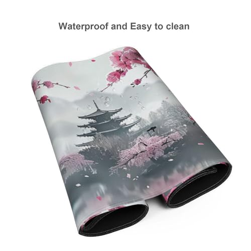 35.4 x 15.7 in, Waterproof XXL Large Mouse Pad for Desk, Extended Keyboard Mouse Mat for Computer Office, Big Laptop Mouse pad, Gaming Pc-Pink Cherry Blossom - color: Pink Cherry Blossom