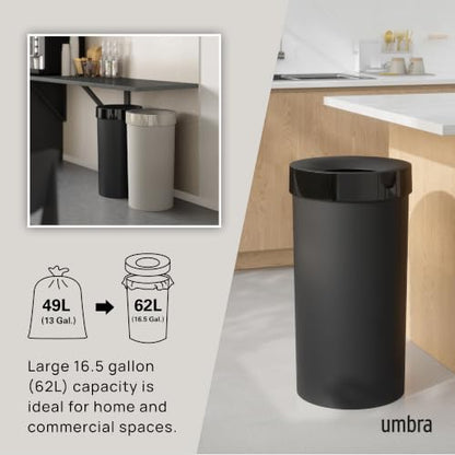Umbra Vento Kitchen Trash Can, Open Top Bin, 16.5 Gallon, Black - color: Black