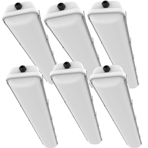 HYPERLITE 6Pack 4FT LED Vapor Tight Light Fixture 40W Shop Lighting 4-Pack 5200LM 5000K Outdoor Waterproof LED Vapor Proof Light Fixture IP65 UL Approved 110-277Vac Input Voltage