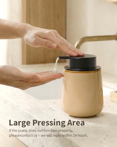 BosilunLife Hand Soap Dispenser - Ceramic Dish Soap Dispenser for Bathroom 12ounce Refillable Liquid Hand Wash Dispenser for Essential Oil, Lotion Soap, Coffee - color: Coffee