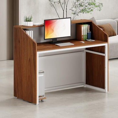 LITTLE TREE 47-Inch Reception Desk with Counter, Oak Front Desk Reception Room Table, Retail Counter for Checkout, Modern Welcome Desk for Lobby, Office, Beauty Salon - color: Oak
