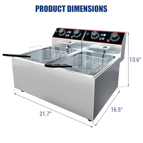 Commercial Deep Fryer with Basket, 12L Electricity Countertop Fryer Stainless Steel, 1800W Professional Food Fryer with Thermostat for Restaurant & Home, Large Capacity 12.7QT Oil Fryer, 120V - size: 8L double cylinder double screen