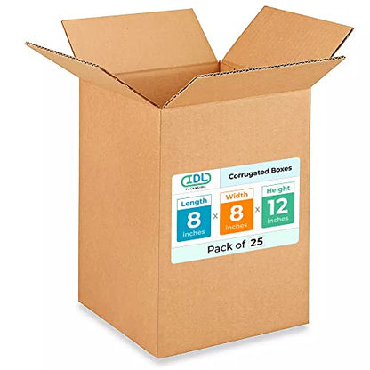 Small Moving & Shipping Boxes 8"L x 8"W x 12"H (25-Pack) - Extra Strength 200 lb vs Regular - Corrugated Durable Packing Boxes - Small Box for Moving - Corrugated Cardboard Box by IDL Packaging - size: 8 * 8 * 12" (Small Boxes)