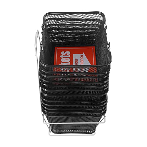 Retail Shopping Baskets, 12PCS Shopping Baskets with Handles and Stand, Metal Shopping Basket, Portable Wire Shopping Basket, Black Wire Mesh Shopping Basket Set for Stores Shopping, Grocery