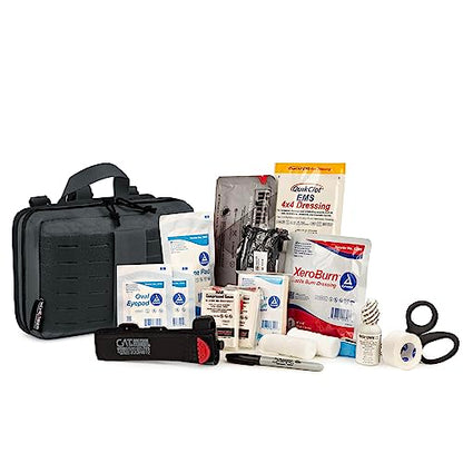 Scherber Vehicle IFAK Emergency Trauma Kit | 25+ Medical Supplies & Equipment, NAR Tourniquet & CPR Mask | Fully Stocked Rip Away Molle Pouch for Car, Home & Professional First Aid | Basic, Black