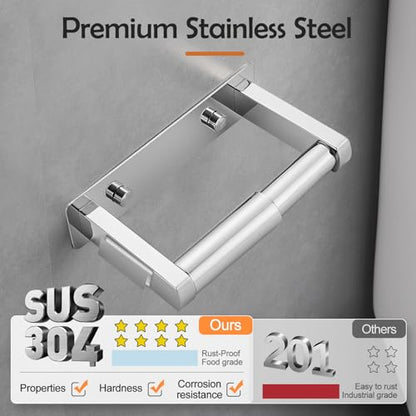 Pokim Polished Chrome Toilet Paper Holder,Self Adhesive or Screw Wall Mount Toilet Roll Holder Stainless Steel Double Post Tissue Holder for Bathroom,Commercial Toilet Paper Dispenser - color: Chrome
