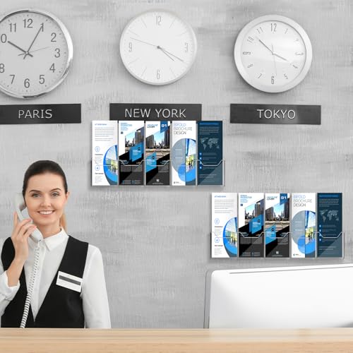 Honoson 3 Pack Wall Mount Pamphlet Holder Acrylic Brochure Holder with 5 Pockets, 4 Inch, Clear Wall Brochure Display Stand Hanging Rack for Pamphlet Flyers Booklet Menus Menu Advertise