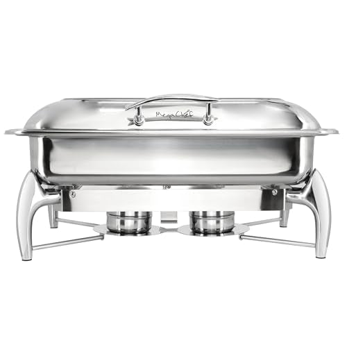 MegaChef 9.5Quart Rectangle Stainless Steel Professional Chafing Dish/Food Warmer/Buffet Server Tray w/Hinged Lid & Window for Entertaining/Catering/Large Gatherings (9.5 Quart Rectabgle w/Window) - size: 9.5 Quart Rectabgle w/ Window