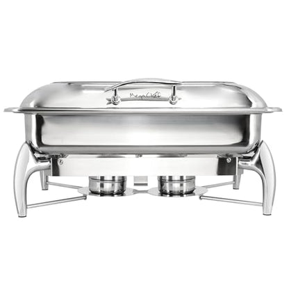 MegaChef 9.5 Quart Stainless Steel Professional Chafing Dish/Food Warmer/Buffet Server Serving Trays w/Hinged Lid & View Window for Entertaining/Catering/Large Gatherings(6.3 Quart Squart w/Window) - size: 6.3 Quart Squart w/ Window