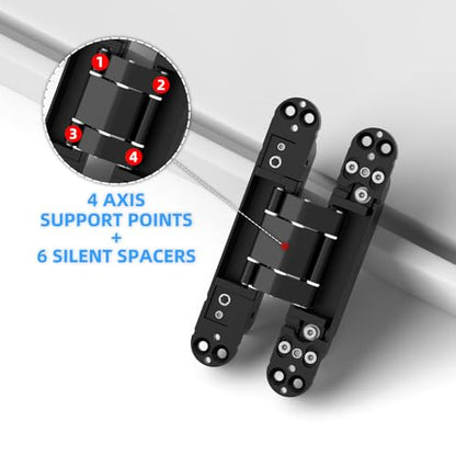 Hidden Door Hinge 2 Pack 6 inch 3 Way Adjustable 180° Black Concealed Hinge - color: Black, size: 6 Inch