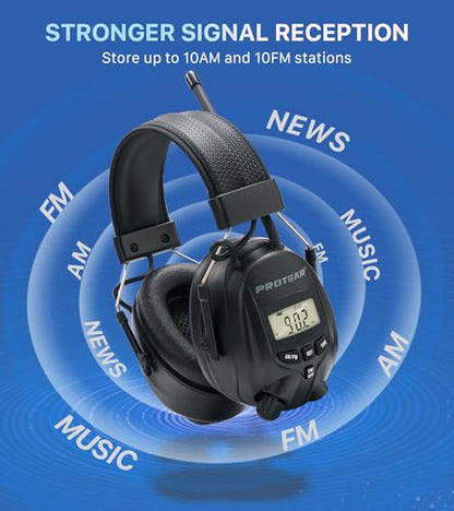 Digital AM/FM Radio Hearing Protection Earmuffs, 25 dB NRR - color: Am Fm Radio + Black