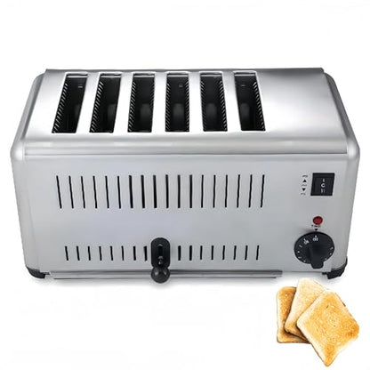 Electric 6 Slice Countertop Pop-up Toaster, Stainless Steel Commercial Restaurant Toaster Machine with 6 Wide Slots for Bagel Bread, 1-5 Minutes Timer Cooling Vents