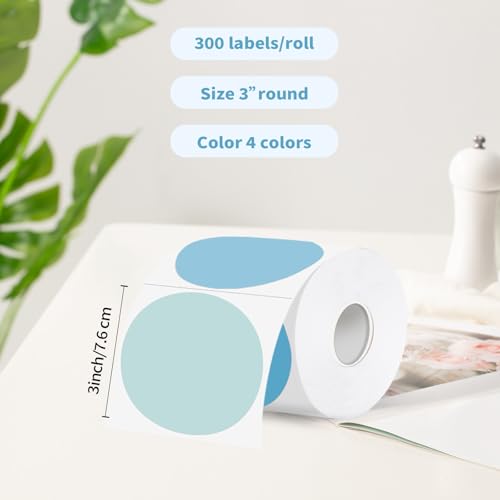 3 Inch Thermal Label,Blue Round Thermal Printer Label,Waterproof Thermal Stickers for DIY Logo Design,Name Tag,Thanks Card 300 Labels/Roll - color: Blue and White, size: 3 inch