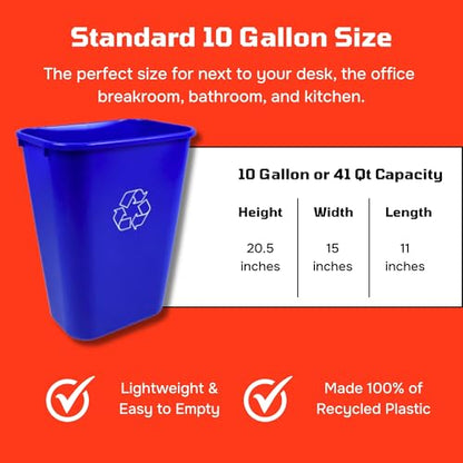 10 Gallon Blue Recycling Wastebasket Bin Plastic Trash Can | 4 PACK - size: 10 Gallon