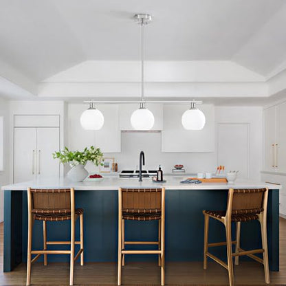 3 Lights Linear Pendant Light Kitchen Island Lighting with Milk Glass Shade, Modern Farmhouse Chandelier, Brushed Nickel Chandelier for Dining Room Light Fixture for Over Island Over Table Bar - color: Brushed Nickel