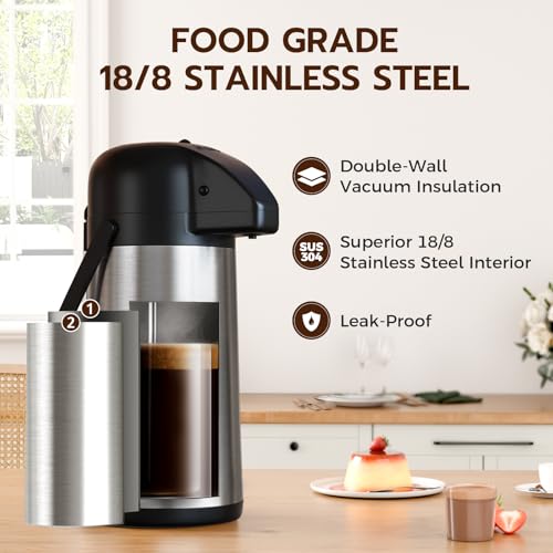 Coffee Carafe for Keeping Hot, 85OZ Airpot Coffee Dispenser with Pump - color: Stainless Steel, size: 85 Ounces