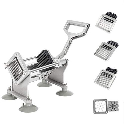 ROVSUN Commercial Vegetable Chopper French Fry Cutter Stainless Steel w/ 4 Sizes Blades, Fruit Potato Slicer, 1/2", 3/8", 1/4" & 8-Wedge Blades and Pusher Blocks for Restaurants, Home & Kitchen - size: Horizontal Style