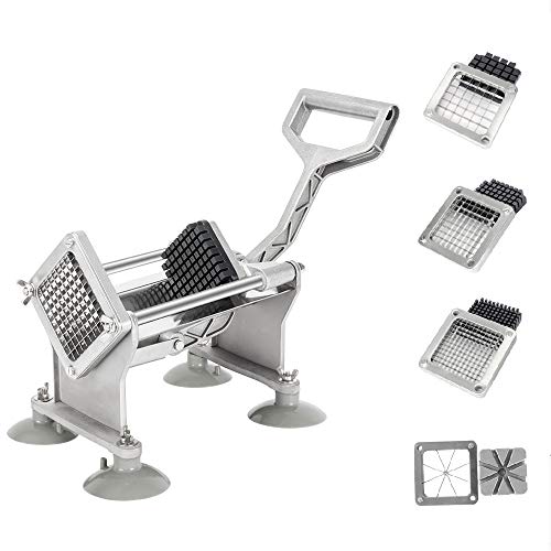 ROVSUN Commercial Vegetable Chopper French Fry Cutter Stainless Steel w/ 4 Sizes Blades, Fruit Potato Slicer, 1/2", 3/8", 1/4" & 8-Wedge Blades and Pusher Blocks for Restaurants, Home & Kitchen - size: Horizontal Style