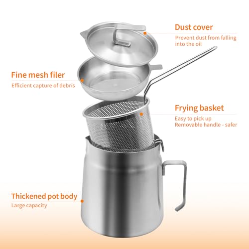 68oz Stainless Steel Oil Filter Pot with Deep Fryer Basket, Stovetop Fryer