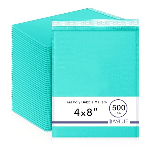 Small Teal Bubble Mailers 4x8, Poly Padded Envelopes #000, 500 Pack - color: Teal, size: 4"x8" / 500 Pack