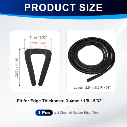 PATIKIL U Channel Rubber Edge Trim 8.2Ft Long for 1/8"–5/32" Thick Edge - size: 8.2Ft L x 9/32" W, 5/32" Slot