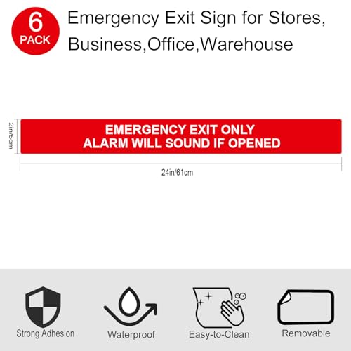 6 Pack Emergency Exit Only Alarm Will Sound Sticker