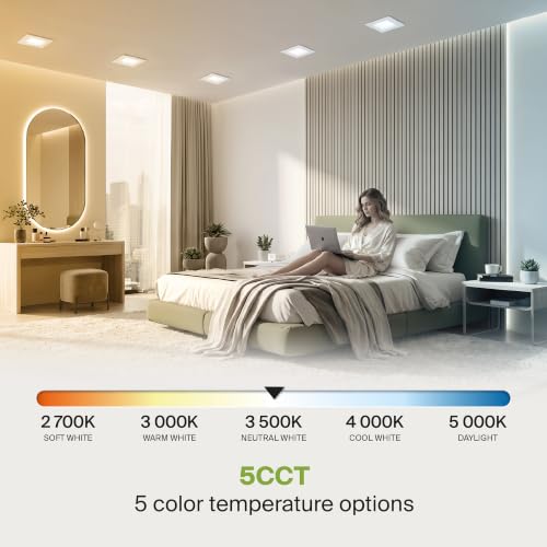 ASD LED Retrofit 4 Inch Recessed Lights - Square 9W 709LM 2700-5000K Recessed Lighting 4 Inch, Wet Rated Dimmable Can Lights, Baffle Trim Wafer Lights, UL 6 Pack - color: White, size: 6 Pack