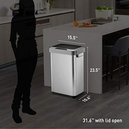 EKO EK9262MT-45L Horizon 45 Liter/11.9 Gallon Rectangular Motion Sensor Trash Can or Recycling Bin, Brushed Stainless Steel Finish - size: Horizon 45 liter - Stainless Steel