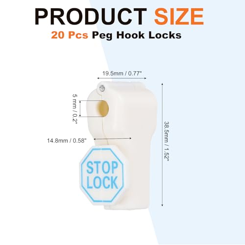 20Pcs Peg Hook Locks (5mm) PC Magnet Anti-Theft Pegboard Display Hook Locks Security Red Stop Tools, Fits Retail Shop/Shopping Center/Garage Tools, White - color: White, size: 5mm