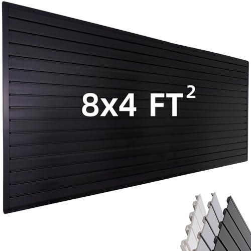 FRAYSCENT Slat Wall Paneling Garage Wall Organizer, Slatwall Panels Garage Tool Organizer Wall Mount Garage Slat Wall Storage Systems, Slat Board PVC Wall Panels Garage Storage (Black, 8ftx4ft) - color: Black, size: 8x4ft