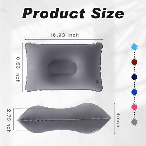 Geelin 12 Pack Inflatable Travel Pillow Squared Flocked Fabric Air Pillow Ultralight, Compact and Comfortable for Traveling, Camping, Hiking, Napping, Desk Rest, Neck Lumbar Support (16.93 × 10.63) - size: 16.93" × 10.63"