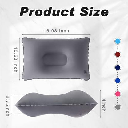 Geelin 12 Pack Inflatable Travel Pillow Squared Flocked Fabric Air Pillow Ultralight, Compact and Comfortable for Traveling, Camping, Hiking, Napping, Desk Rest, Neck Lumbar Support (16.93 × 10.63) - size: 16.93" × 10.63"