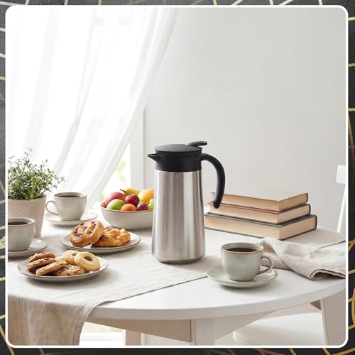 Ziliny 2 Pcs 27oz Thermal Coffee Carafe Stainless Steel Coffee Pot for Keeping Hot/cold Insulated Double Walled Vacuum Tea Pot with Press Button Drink Beverage Dispenser for Milk Tea(Silver) - color: Silver