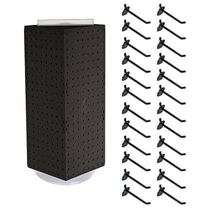 Azar Displays 703385-BLK-4B24, Four-Sided Revolving 8"W x 20"H Pegboard Counter Display w/ 24 Hooks- 4” Length, Black - color: Black, style: Pegboard + Hooks