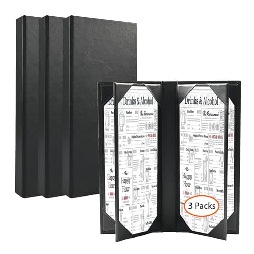 3 Packs Leather Menu Holder for 4.25x11 inch menus, Menu Covers Six Views Menu Covers for Restaurant Coffee Bars Hotel, Restaurant Covers 6 Views - size: 4.25 x 11 inch/6 views/3 pcs