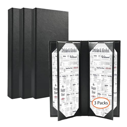 3 Packs Leather Menu Holder for 4.25x11 inch menus, Menu Covers Six Views Menu Covers for Restaurant Coffee Bars Hotel, Restaurant Covers 6 Views - size: 4.25 x 11 inch/6 views/3 pcs