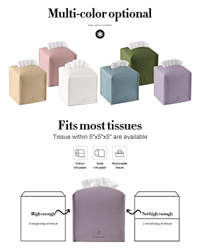 Tissue Box Cover, Jeethemy Square PU Leather Tissue Box Holder, Modern Tissue Case Facial Paper Organizer Dispenser，5X5X5'',Double Purple - color: Double Purple