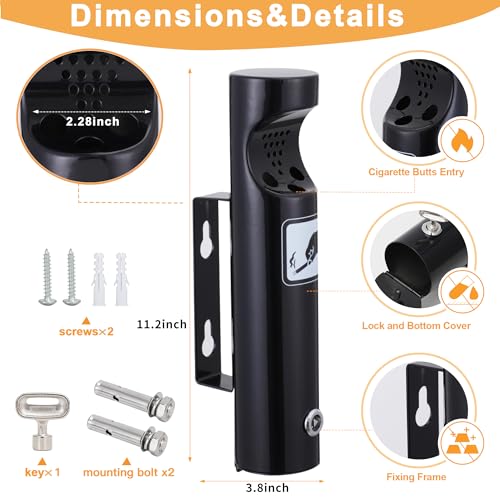 Wall Mounted Trash Can, Stainless Steel Outdoor Trash Bin, Garbage Can Container Outdoor, Metal Ash Bin for Hotel Restaurant Patio Bar Office Street, Black - color: Black