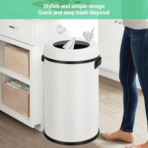 Garvee 17 gal/65 L Trash Can, Fingerprint-Proof Stainless Steel Open Top Garbage Can, Heavy Duty Commercial Round Trash Bin for Restaurant, Home, Office,White - color: White, size: 17 Gallon Open Top